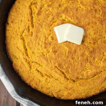 Sweet potato cornbread in skillet.