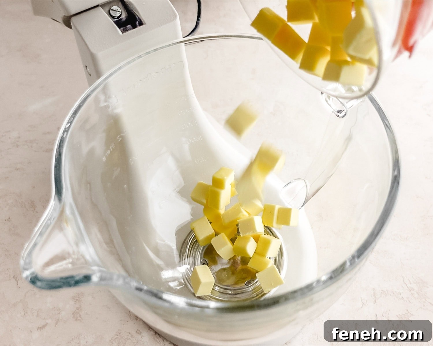 Add butter to the bowl of stand mixer.