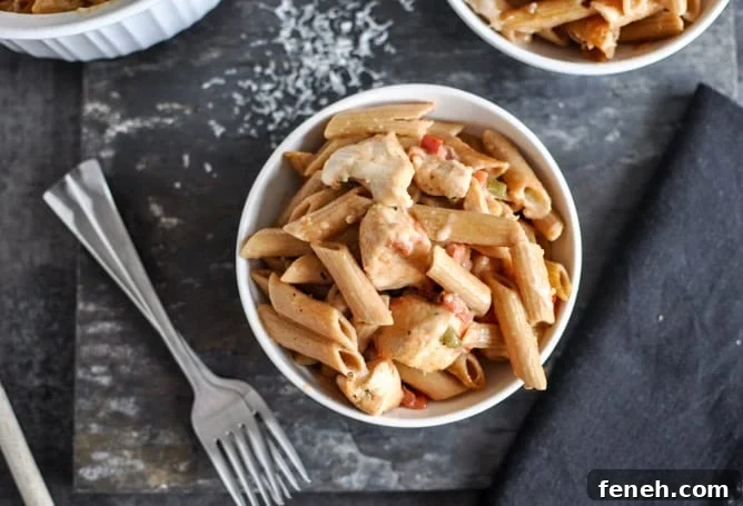 Super Easy Creamy Tomato and Chicken Baked Penne