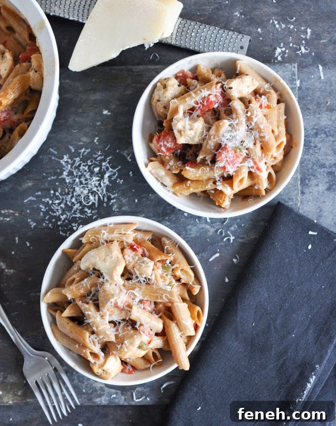 Super Easy Creamy Tomato and Chicken Baked Penne