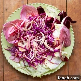 Red Salad with Radicchio, Citrus, Honey and Thyme Vinaigrette on a plate.