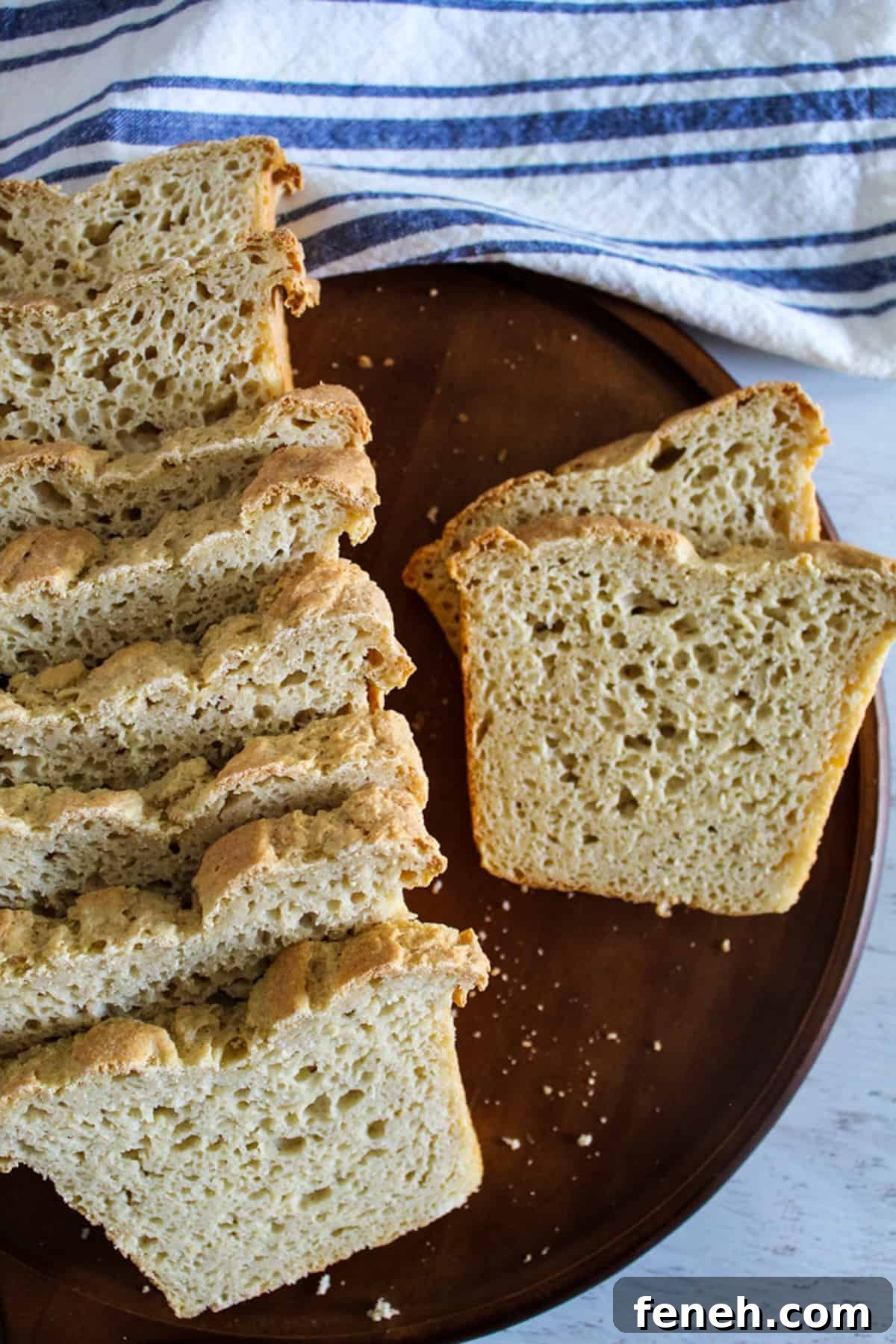 sorghum bread slices on a wooden block