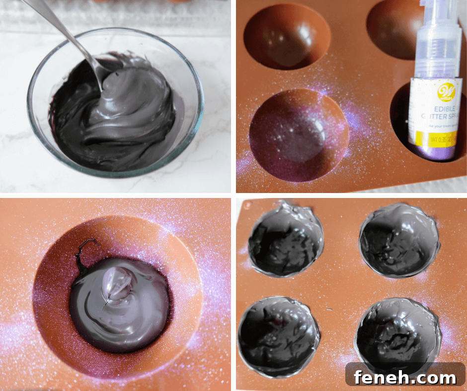 Chocolate halves in mold