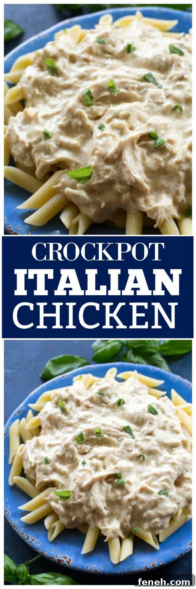This Crockpot Italian Chicken is one of my family favorites. Everything is thrown in the slow cooker for an easy, creamy, tasty dinner. It's tender and topped with a creamy Italian flavored dressing. Serve over pasta or rice!