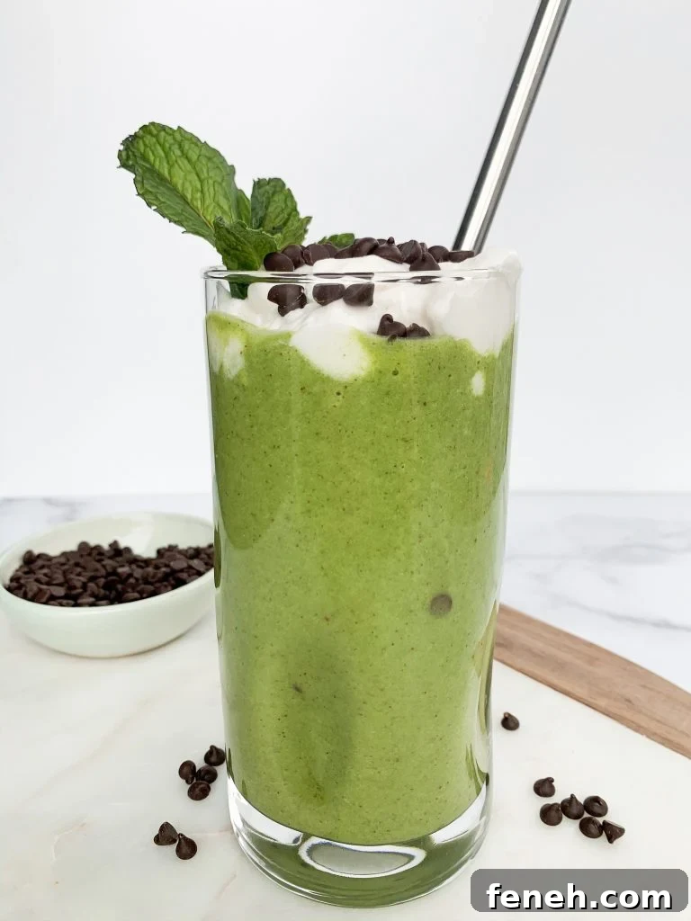 a glass of smoothie and a small bowl of chocolate chips on a platter