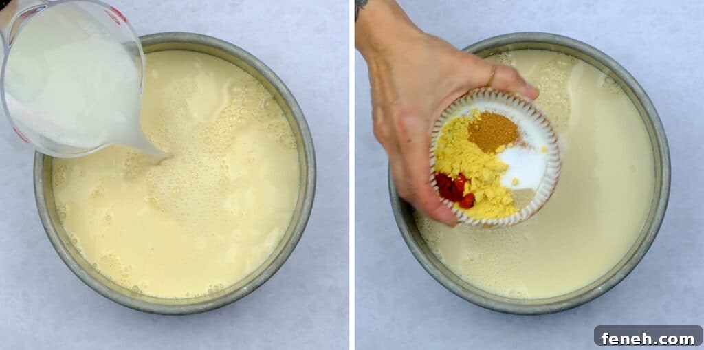 Preparing mac and cheese in a metal pan for the air fryer
