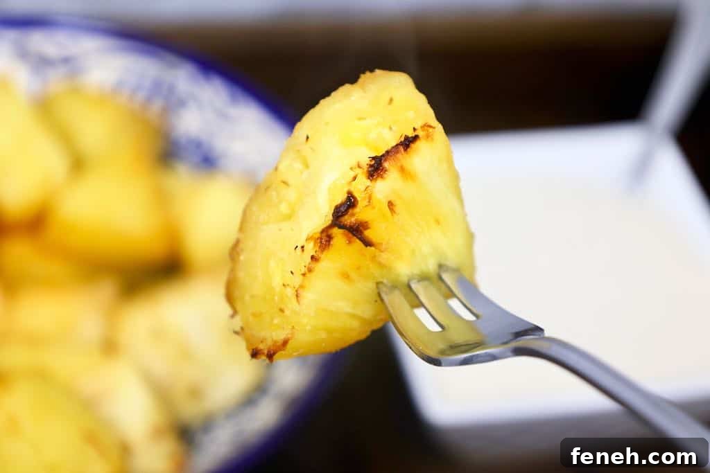 Air Fryer Roasted Pineapple Chunks with fruit dip