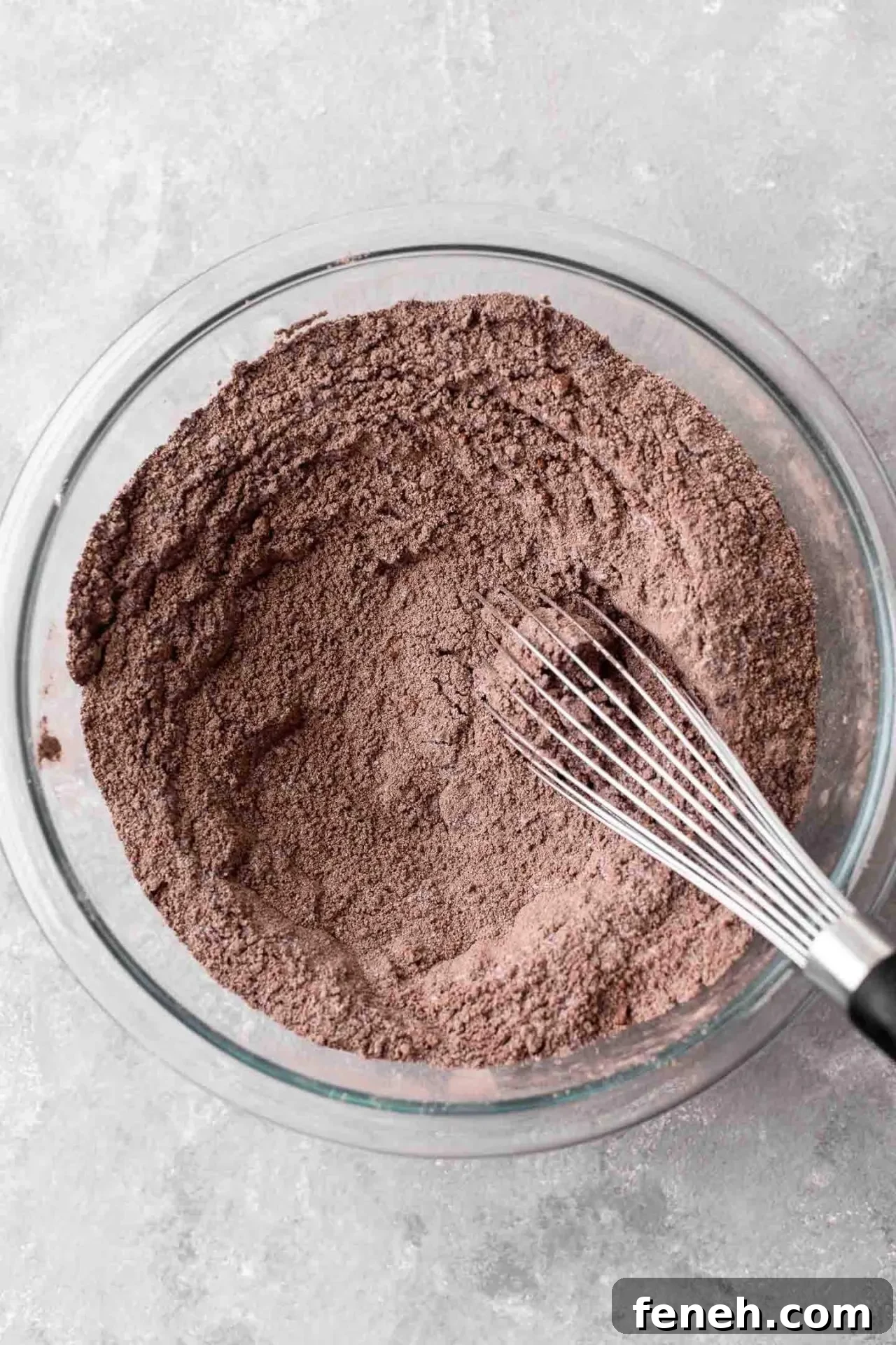 gluten free chocolate cake dry ingredients whisked together in bowl