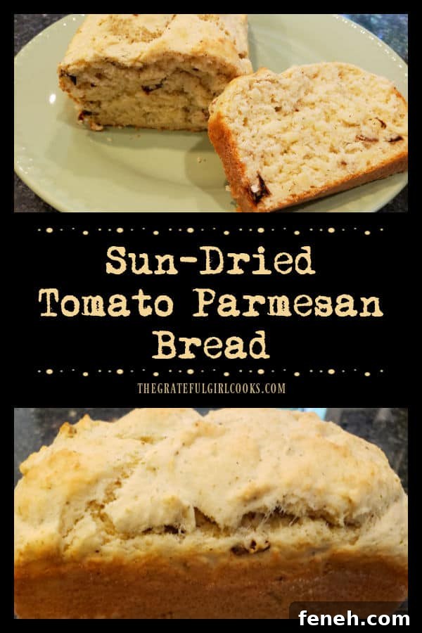 Make a loaf of Italian-inspired Sun-Dried Tomato Parmesan Bread. Easy to make, 10 minutes prep and into the oven it goes for 30 minutes!