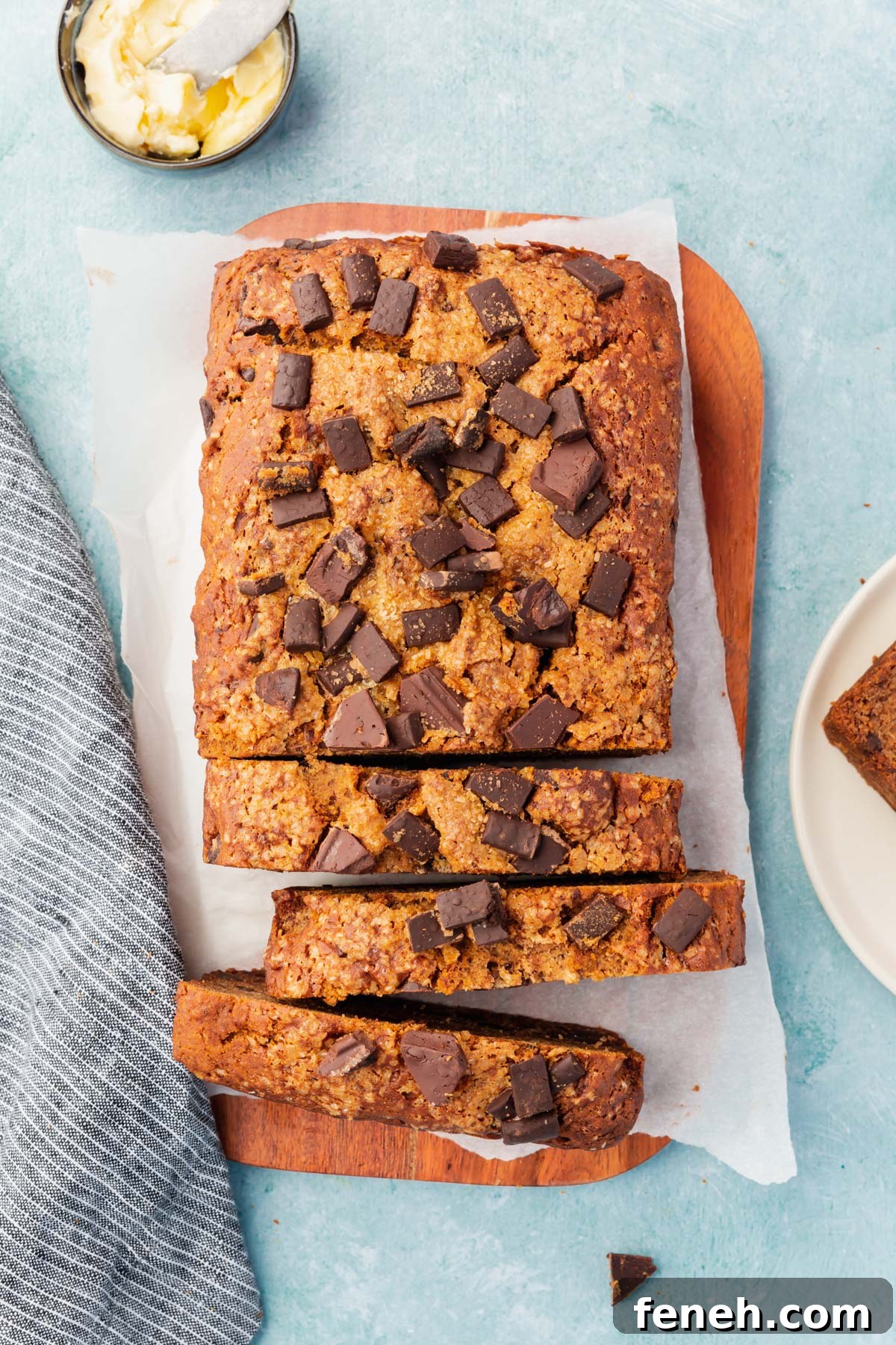 Sliced loaf of banana bread.