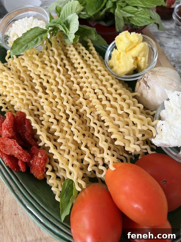 Raw ingredients for pasta sorrentina.
