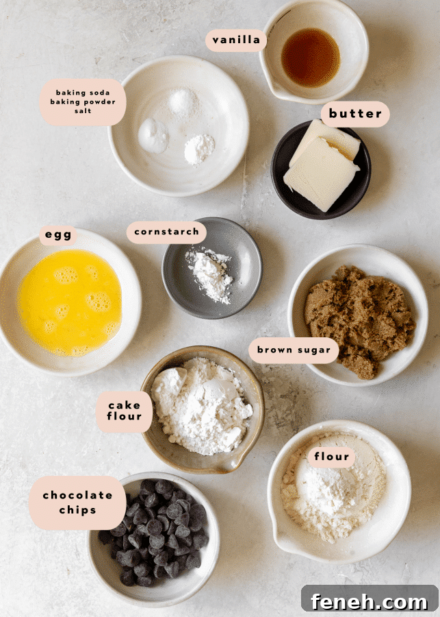ingredients to make a cookie in small dishes.