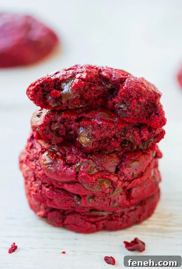 Red Velvet Cupcakes with Silky Vanilla Cream Cheese Frosting 11 A stack of Red Velvet Gooey Butter Cookies.