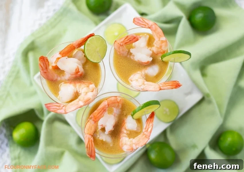 3 mini martini glassed used to serve Shrimp appetizers served with Key Lime Mustard sauce 