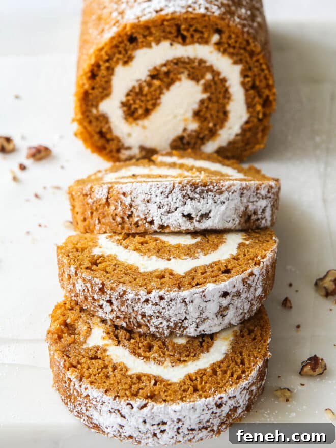 sliced pumpkin roll with candied pecans