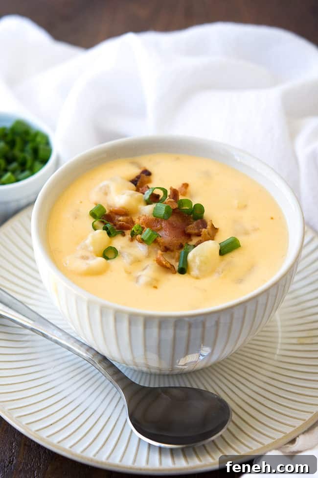 This easy crock pot cheesy potato soup recipe is the perfect family comfort food.