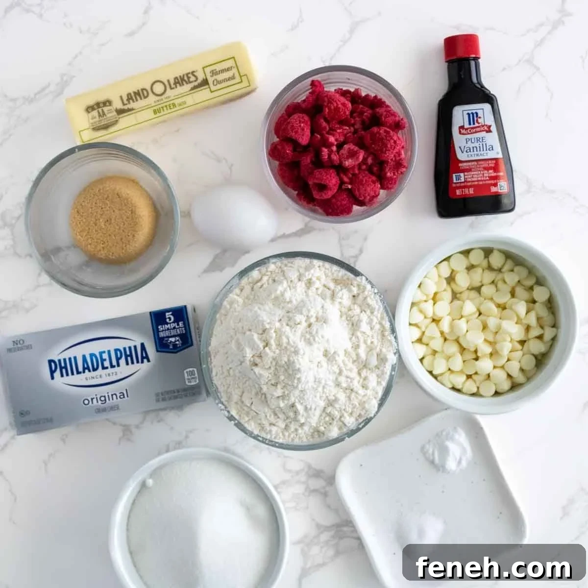 ingredients to make raspberry cheesecake cookies.