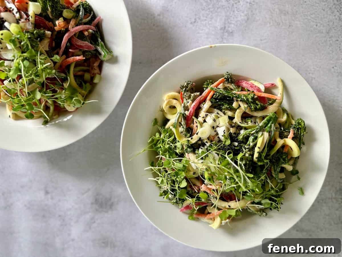 Zucchini Noodle Salad Recipe on the counter. 