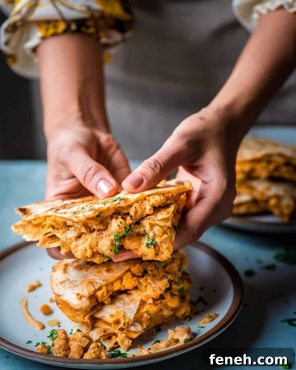 Vegan Buffalo Chickpea Quesadillas