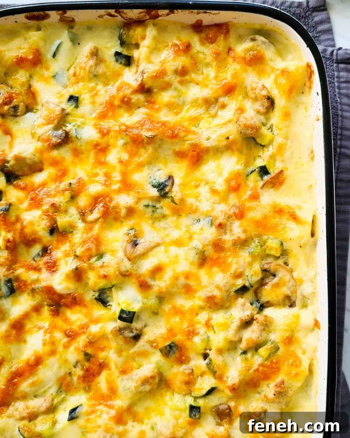 Freshly baked golden chicken lasgna