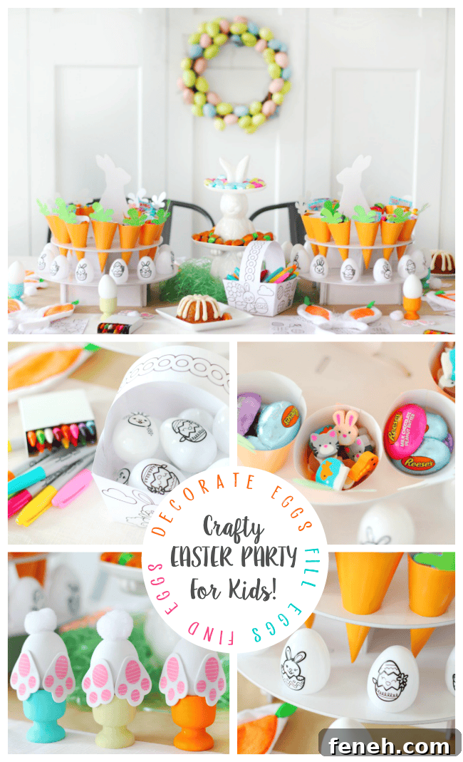 This crafty Easter party for kids is brimming with fun DIY projects. Decorate your eggs, fill your eggs, then find the eggs!