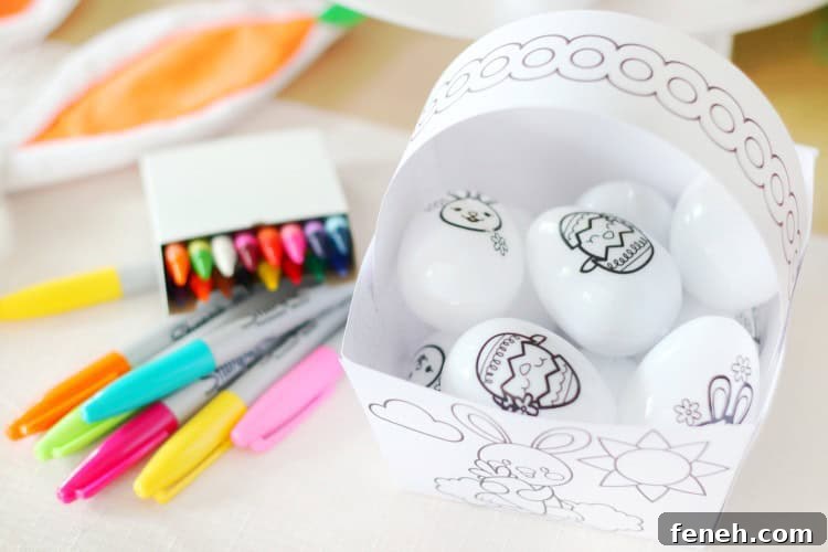 paper easter basket with DIY eggs to color inside