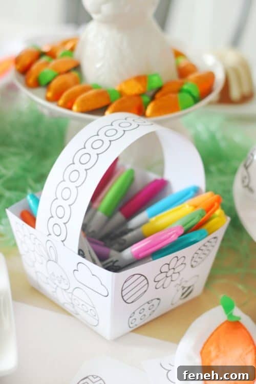 paper easter basket full of sharpie pens