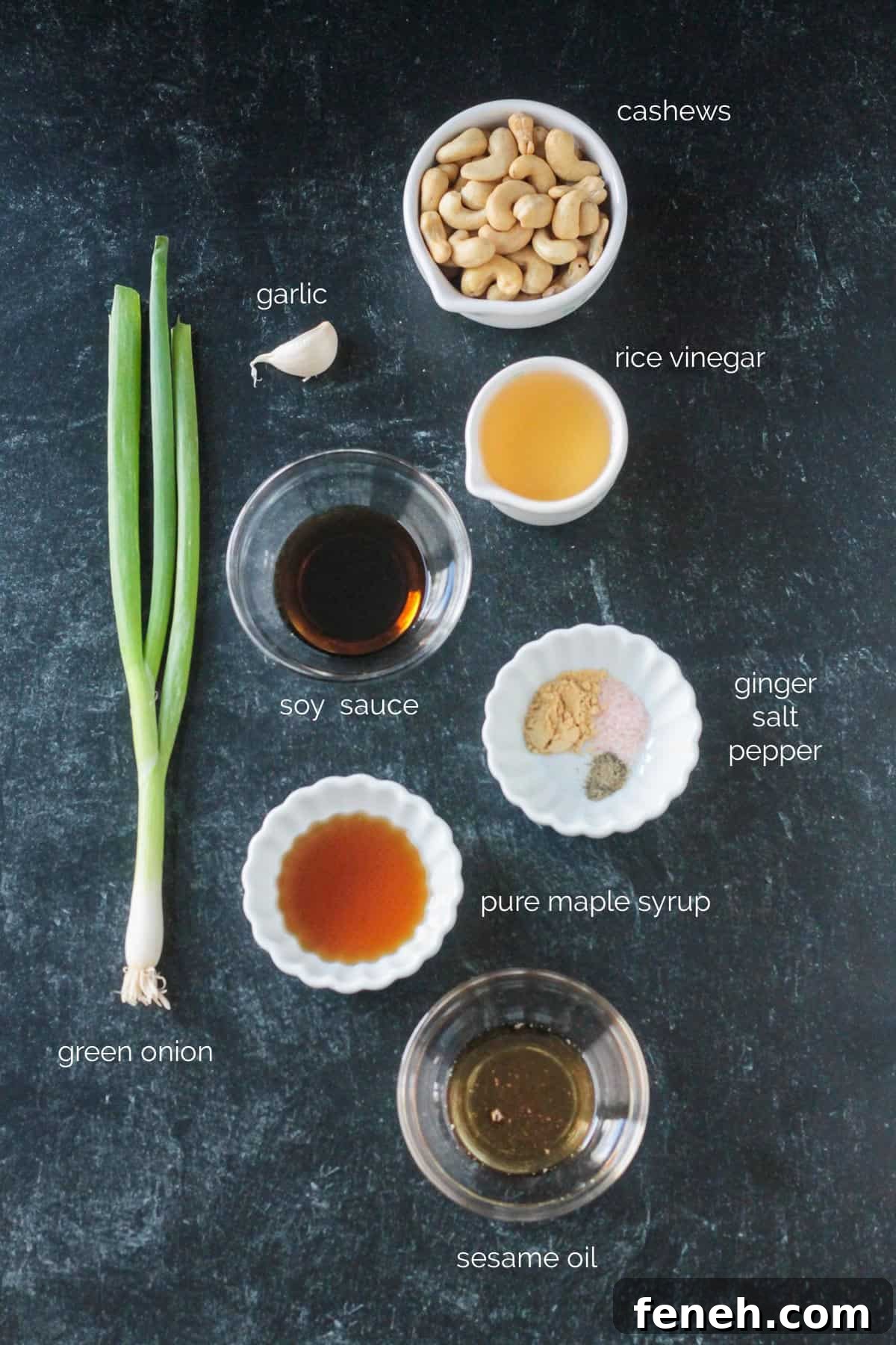 Recipe ingredients arrayed in individual bowls.