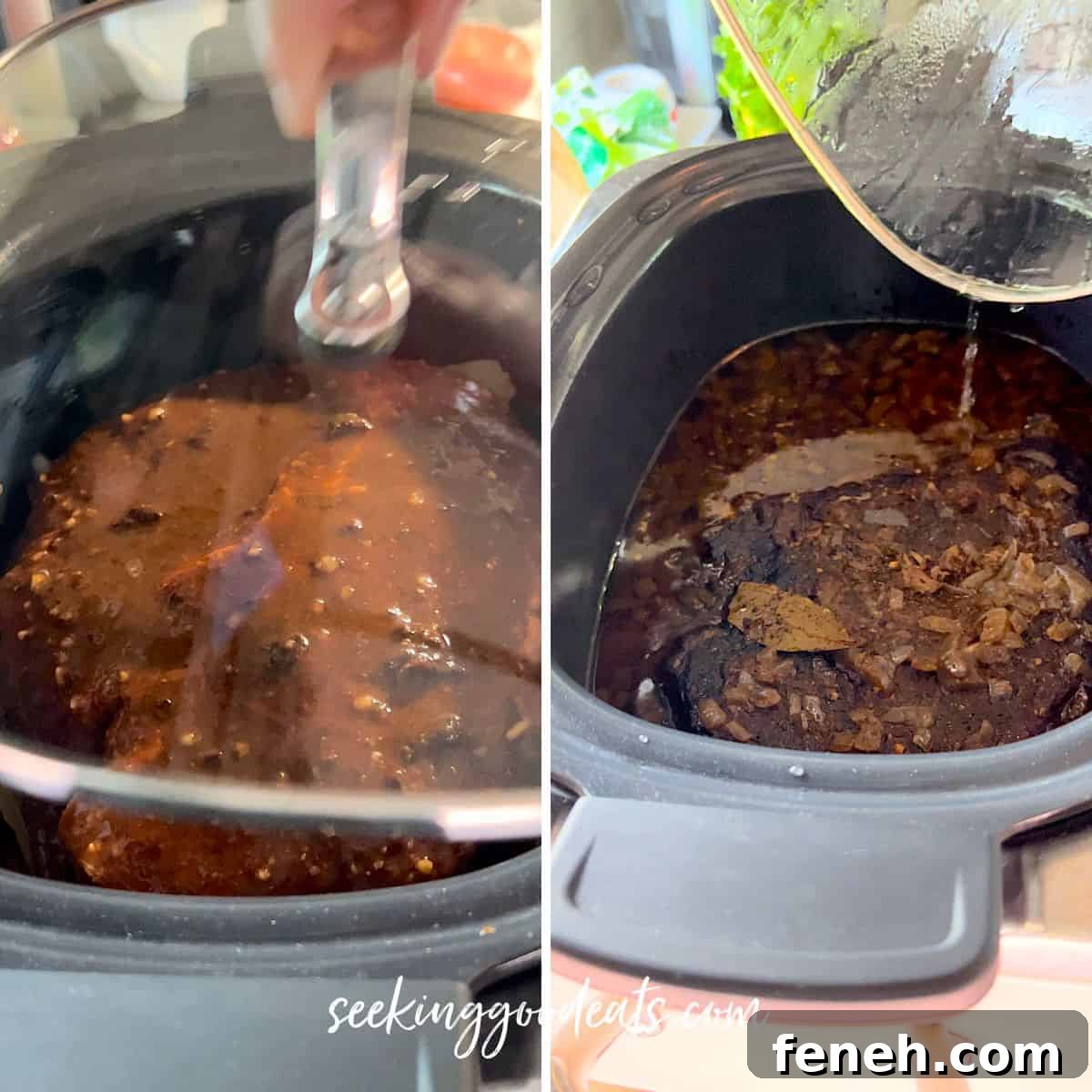 Covering a black oval crockpot with a lid.