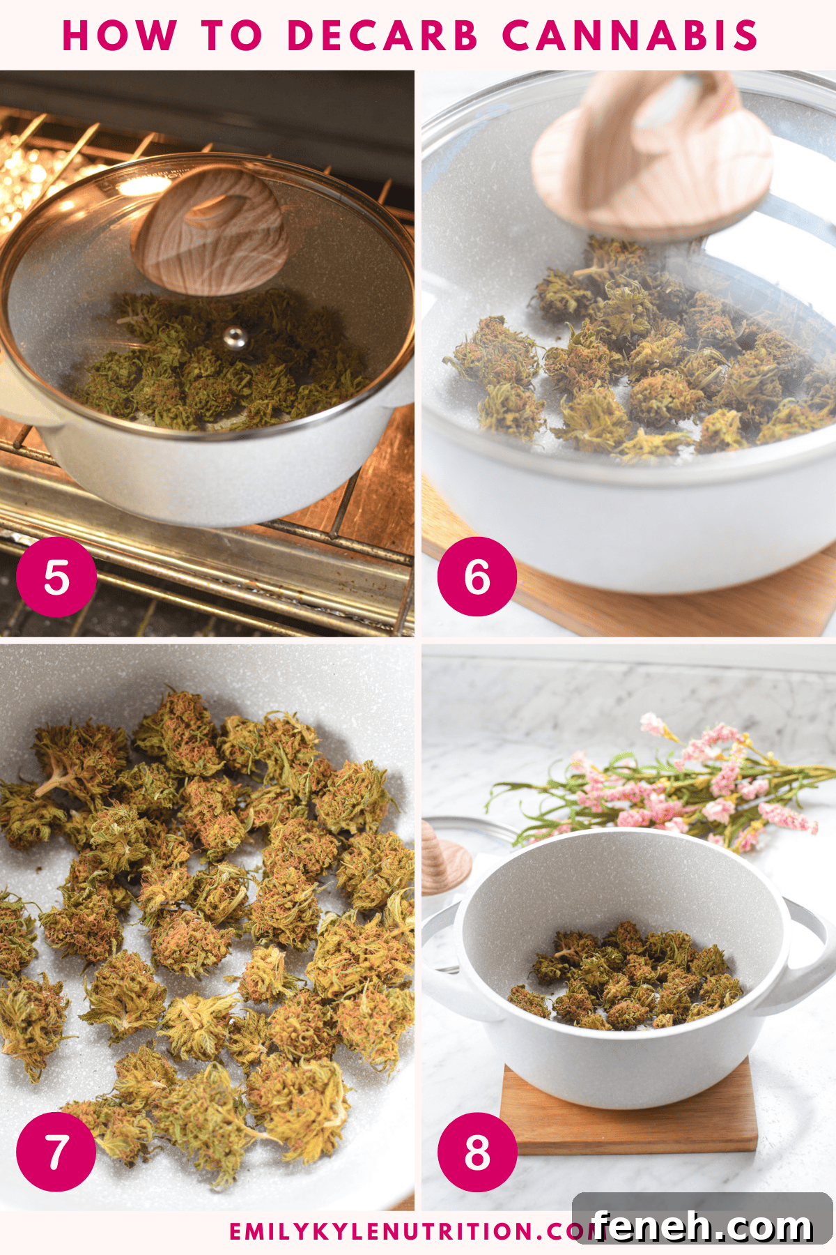 A four step image collage showing how to decarb cbd flower.