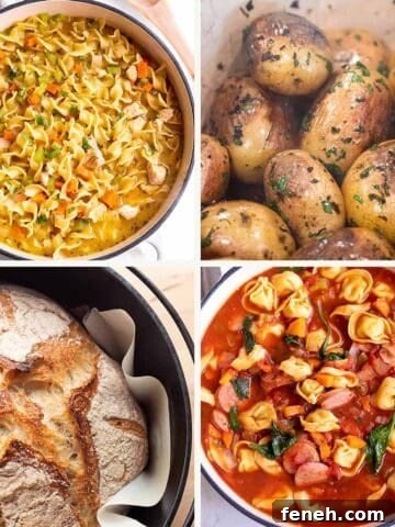 Four images of recipes made in a Dutch Oven pot.