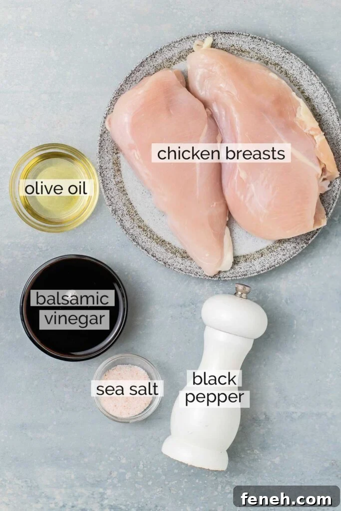 The ingredients needed to make balsamic chicken.