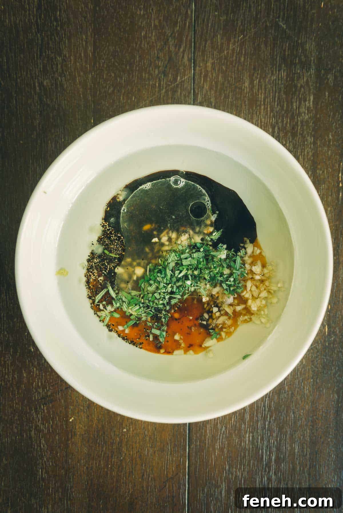 All the marinade ingredients in a bowl.