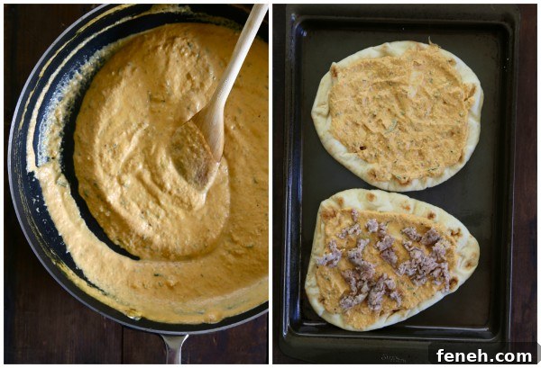 pumpkin naan pizza with gruyere & fresh herbs