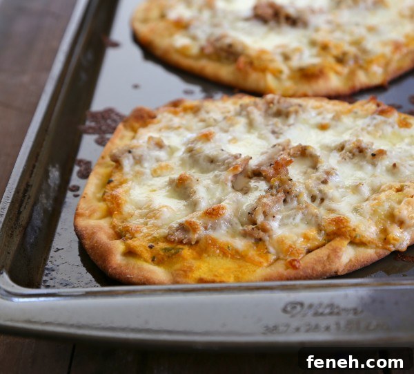 pumpkin naan pizza with gruyere & fresh herbs