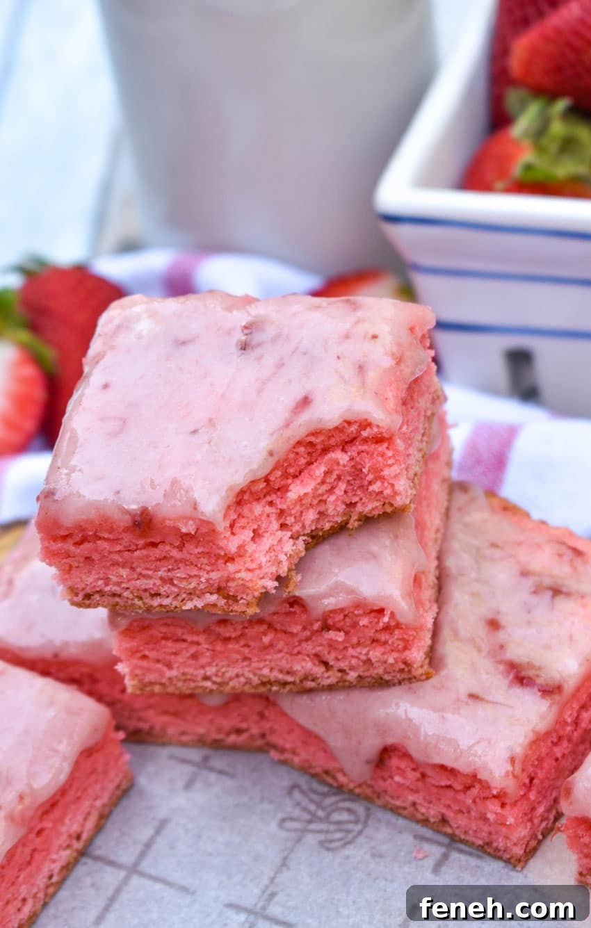 a stack of strawberry brownies