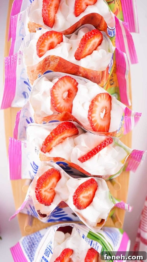 a row of strawberry shortcake walking tacos