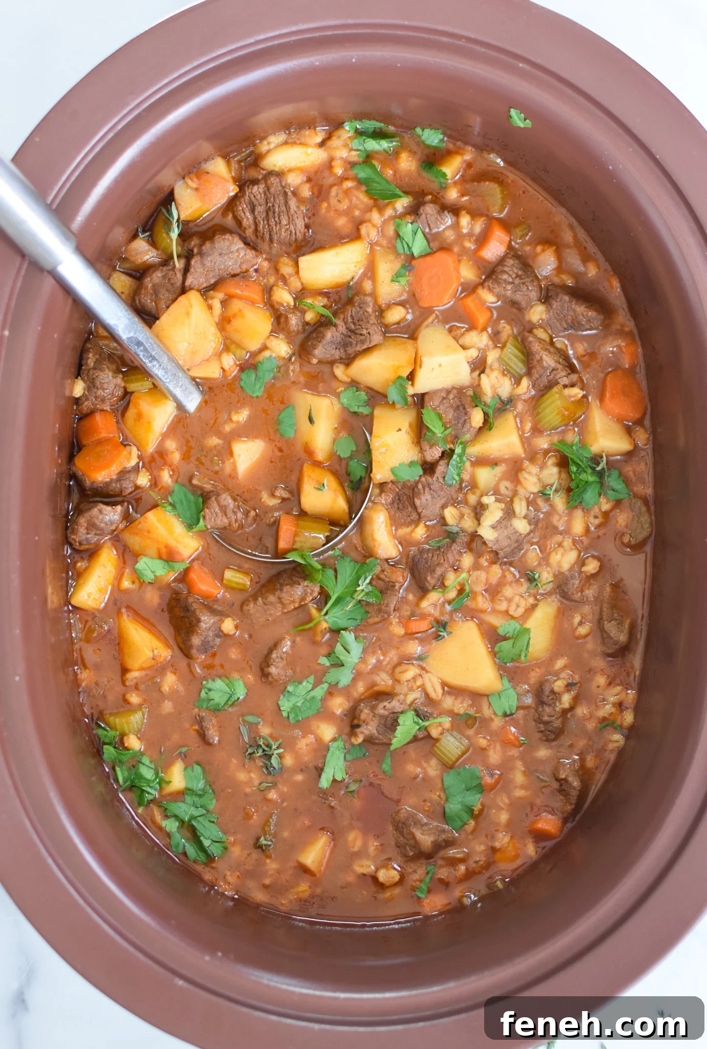 the finished soup in a crockpot