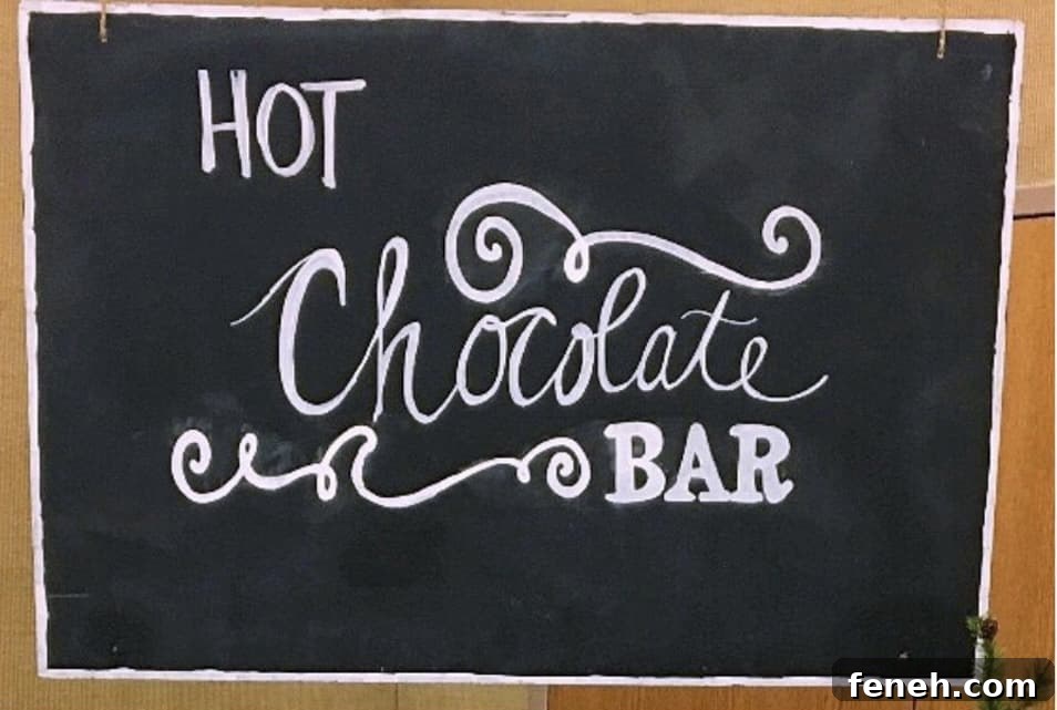 chalkboard sign that says hot chocolate bar.