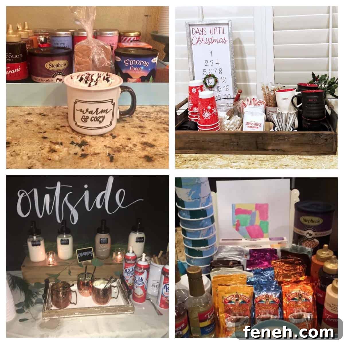 4 views of how to make a hot chocolate bar at home.