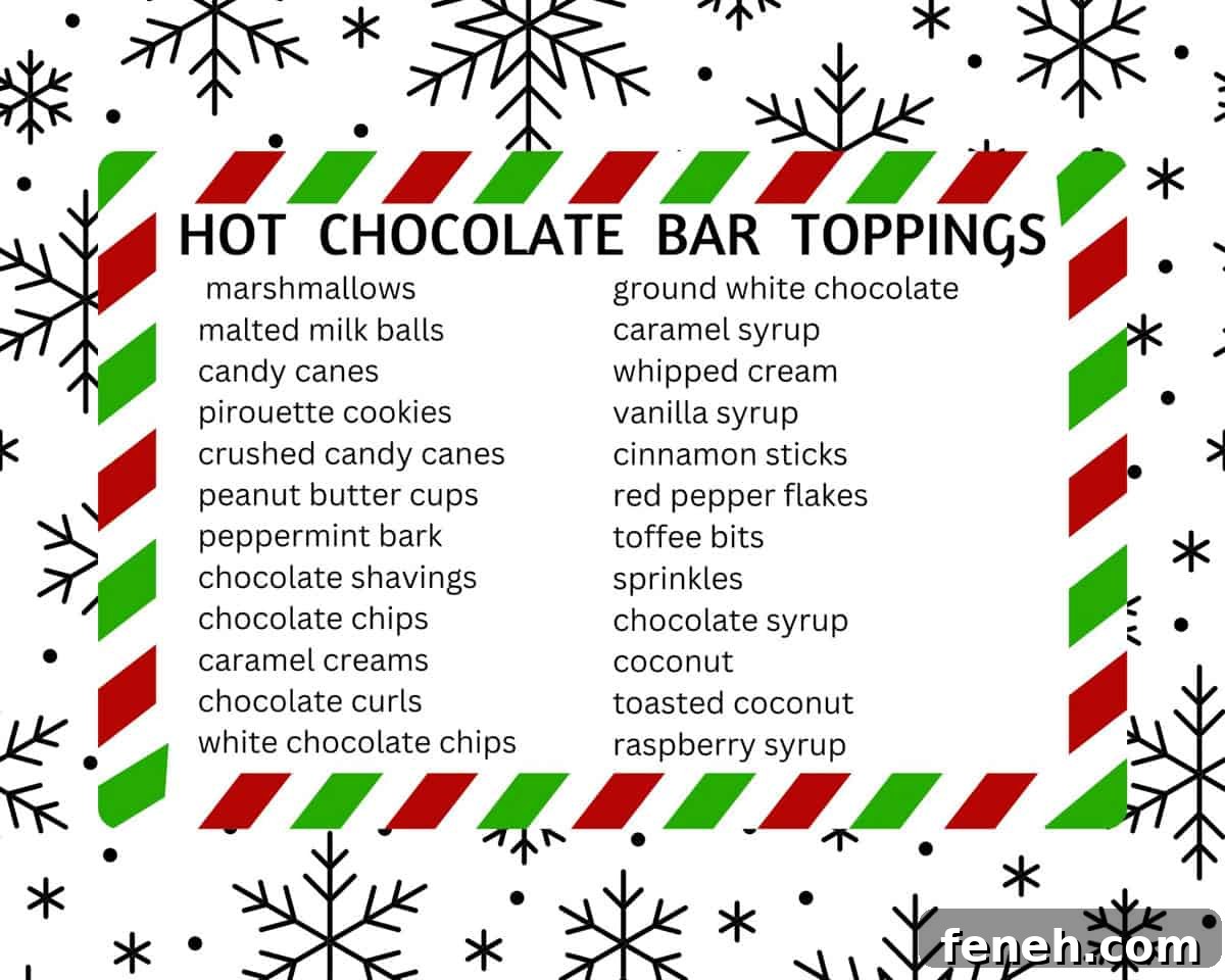 list of hot chocolate bar toppings.