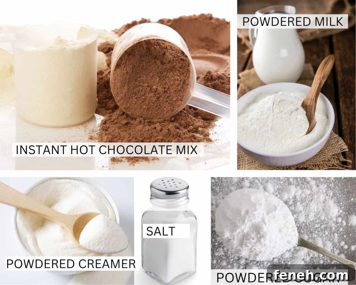 pictures of ingredients for best hot chocolate mix.