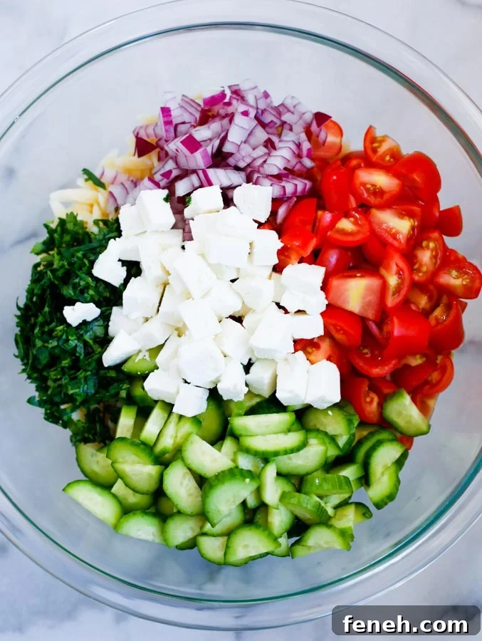 Veggies for Greek Orzo Salad
