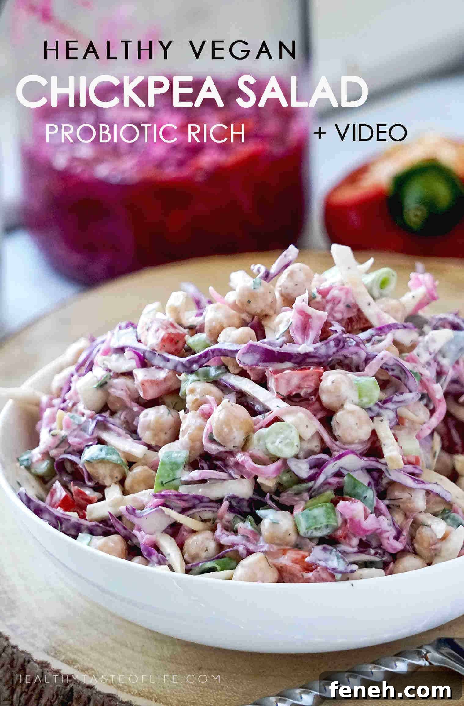 Creamy chickpea salad with cabbage.