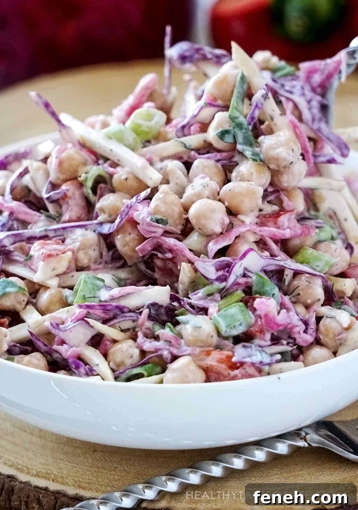 Red Cabbage Chickpea Salad With a Creamy Vegan Dressing.