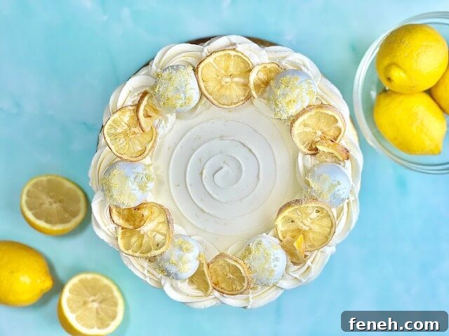 Lemon Cake decorated with lemon truffles and sugared lemons
