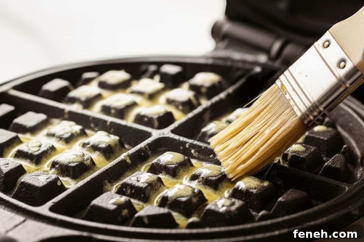 lightly spray your waffle iron plates with non stick cooking oil