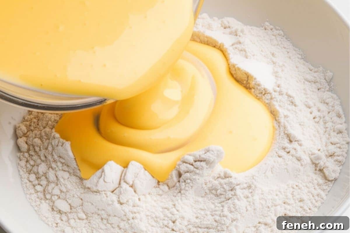pour the egg yolk mixture into the dry ingredients and stir until combined