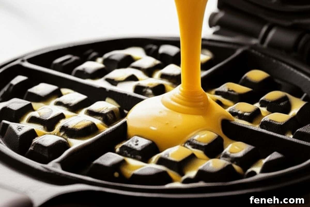 pour about 3/4 cup batter into the waffle iron and cook