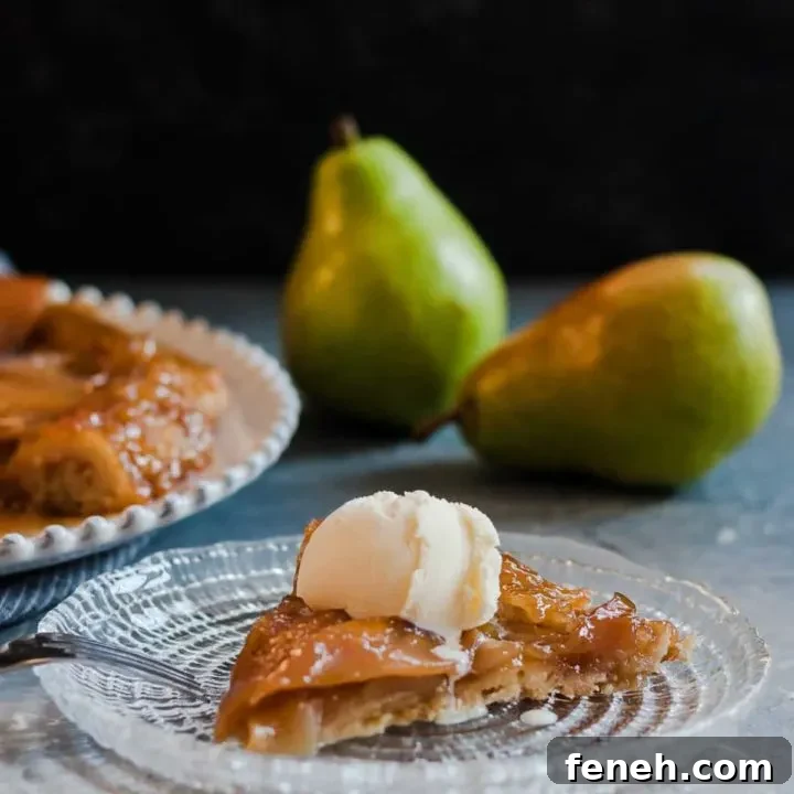 A unique seasonal fall dessert, caramelized pear upside down pie is a great reason to break out the cast iron cookware! * Recipe on GoodieGodmother.com